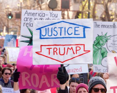 San Francisco, CA - Jan 18, 2020: Unidentified participants in the Women's March. Designed to engage and empower all people to support women's rights, and to encourage vote in the 2020 elections.