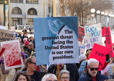 San Francisco, CA - Jan 18, 2020: Unidentified participants in the Women's March. Designed to engage and empower all people to support women's rights, and to encourage vote in the 2020 elections.