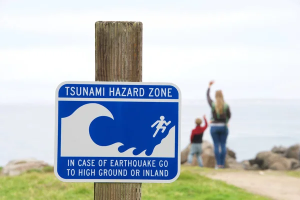 Monterey Jan 2020 Tsunami Hazard Zone Warning Sign Beach Northern — ストック写真