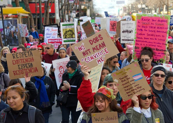 San Francisco Januar 2020 Unbekannte Teilnehmer Des Frauenmarsches Soll Alle — Stockfoto