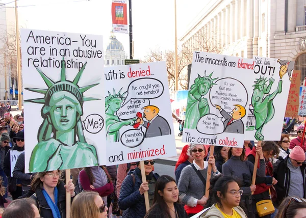 San Francisco Stycznia 2020 Niezidentyfikowani Uczestnicy Marszu Kobiet Zaprojektowany Myślą — Zdjęcie stockowe