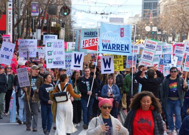 San Francisco, CA - Jan 18, 2020: Unidentified participants in the Women's March. Designed to engage and empower all people to support women's rights, and to encourage vote in the 2020 elections.