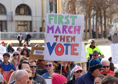 San Francisco, CA - Jan 18, 2020: Unidentified participants in the Women's March. Designed to engage and empower all people to support women's rights, and to encourage vote in the 2020 elections.