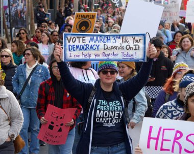 San Francisco, CA - Jan 18, 2020: Unidentified participants in the Women's March. Designed to engage and empower all people to support women's rights, and to encourage vote in the 2020 elections.
