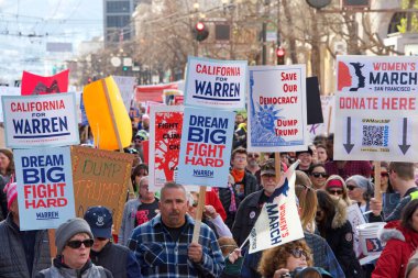 San Francisco, CA - Jan 18, 2020: Unidentified participants in the Women's March. Designed to engage and empower all people to support women's rights, and to encourage vote in the 2020 elections.