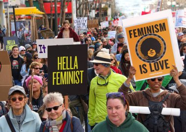 San Francisco, CA - Jan 18, 2020: Unidentified participants in the Women's March. Designed to engage and empower all people to support women's rights, and to encourage vote in the 2020 elections.