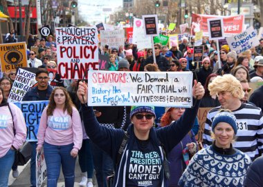 San Francisco, CA - Jan 18, 2020: Unidentified participants in the Women's March. Designed to engage and empower all people to support women's rights, and to encourage vote in the 2020 elections.