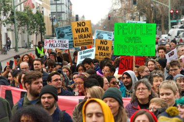 Oakland, CA - Jan 20, 2020: Unidentified participants at the 6th annual rally and march to reclaim the spirit of Martin Luther King Jrs legacy. Starting at Frank Ogawa Plaza and marching down 14th street.