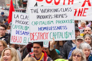 Oakland, CA - Jan 20, 2020: Unidentified participants at the 6th annual rally and march to reclaim the spirit of Martin Luther King Jrs legacy. Starting at Frank Ogawa Plaza and marching down 14th street.