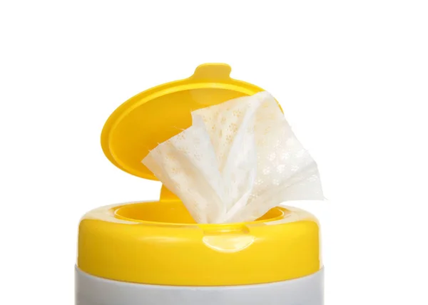 Close Top Pop Disinfecting Wipes Container Isolated White — Stock Photo, Image