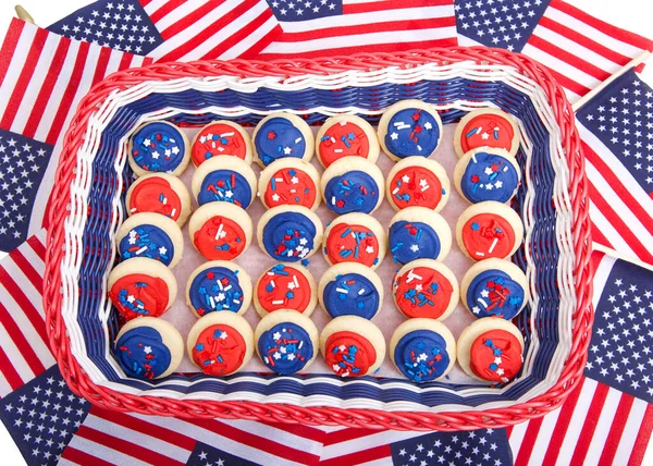 Patriotic Basket Red White Blue Filled Bite Sized Sugar Cookies Stock Picture