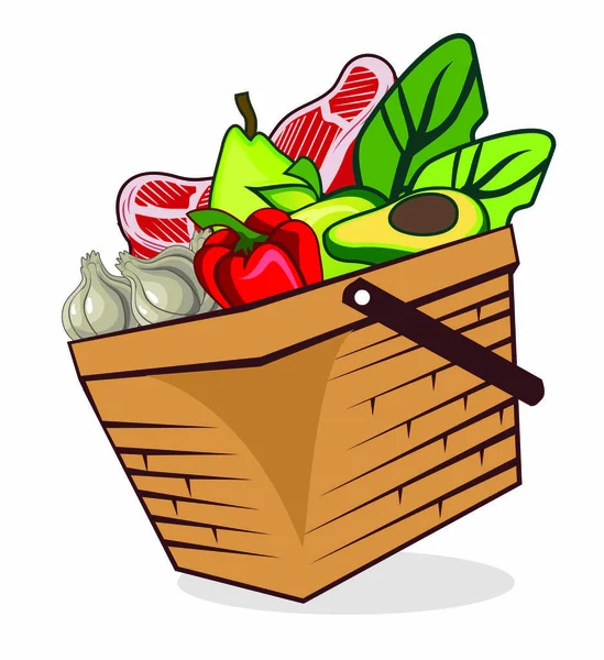 Vector Illustration Fruits Vegetables Basket Vector Eps Format — Stock Vector