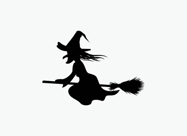 Vector Witch Riding Broom Flying Silhouette Eps Format Suitable Your — Stock Vector