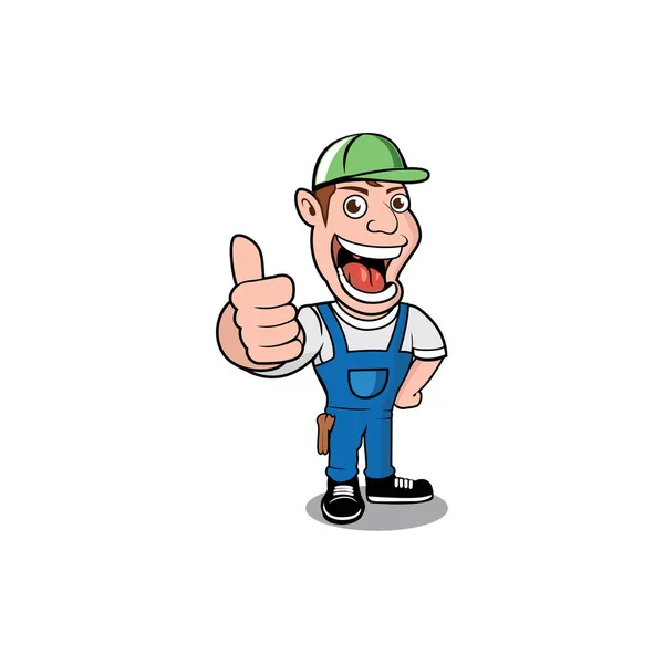 Vetor Trabalhador Engraçado Sorrindo Vestindo Chapéu Dando Polegares Até Desenho —  Vetores de Stock