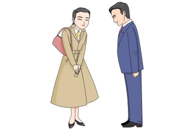 Bir erkek ve bir kadın çalışanın birbirini nazikçe selamladığı bir sahne.