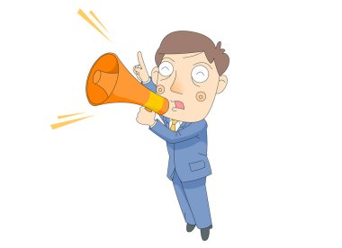 Adam megafonla bağırıyor.