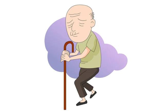 杖を持った老人が懸命に歩く — ストックベクタ
