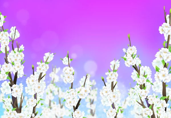 Ilustración Flor Cerezo Plena Floración Con Fondo Degradado Púrpura — Vector de stock