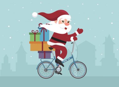 Düz tasarım santa retro bisiklet üzerinde