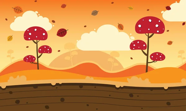 Jeu Moderne Fond Style Avec Champignons Automne Journée Ensoleillée — Image vectorielle