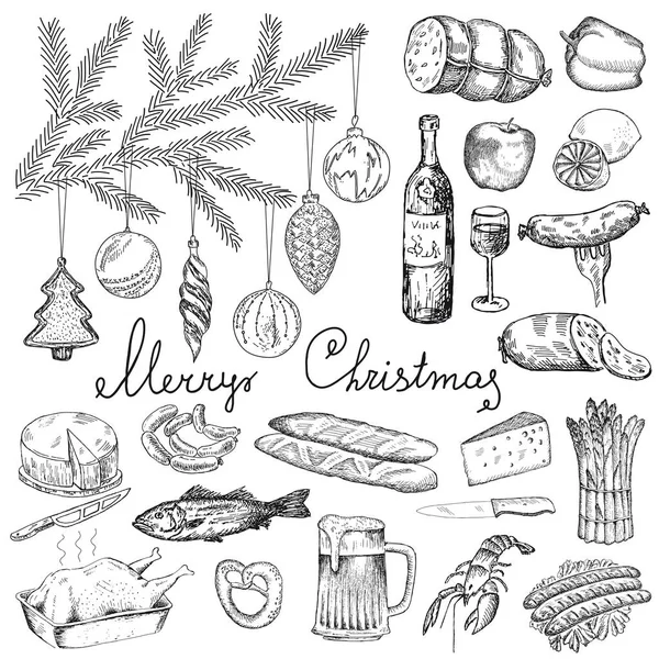 Fête de Noël avec différents aliments — Image vectorielle