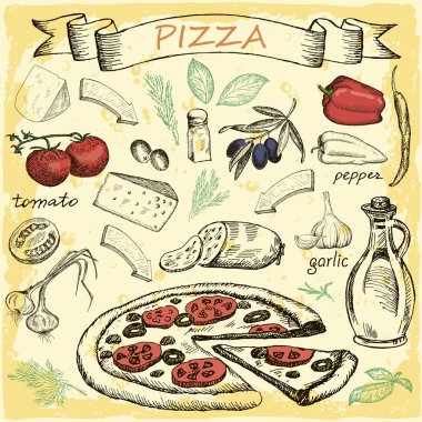 Pizza malzemeleri seti ile