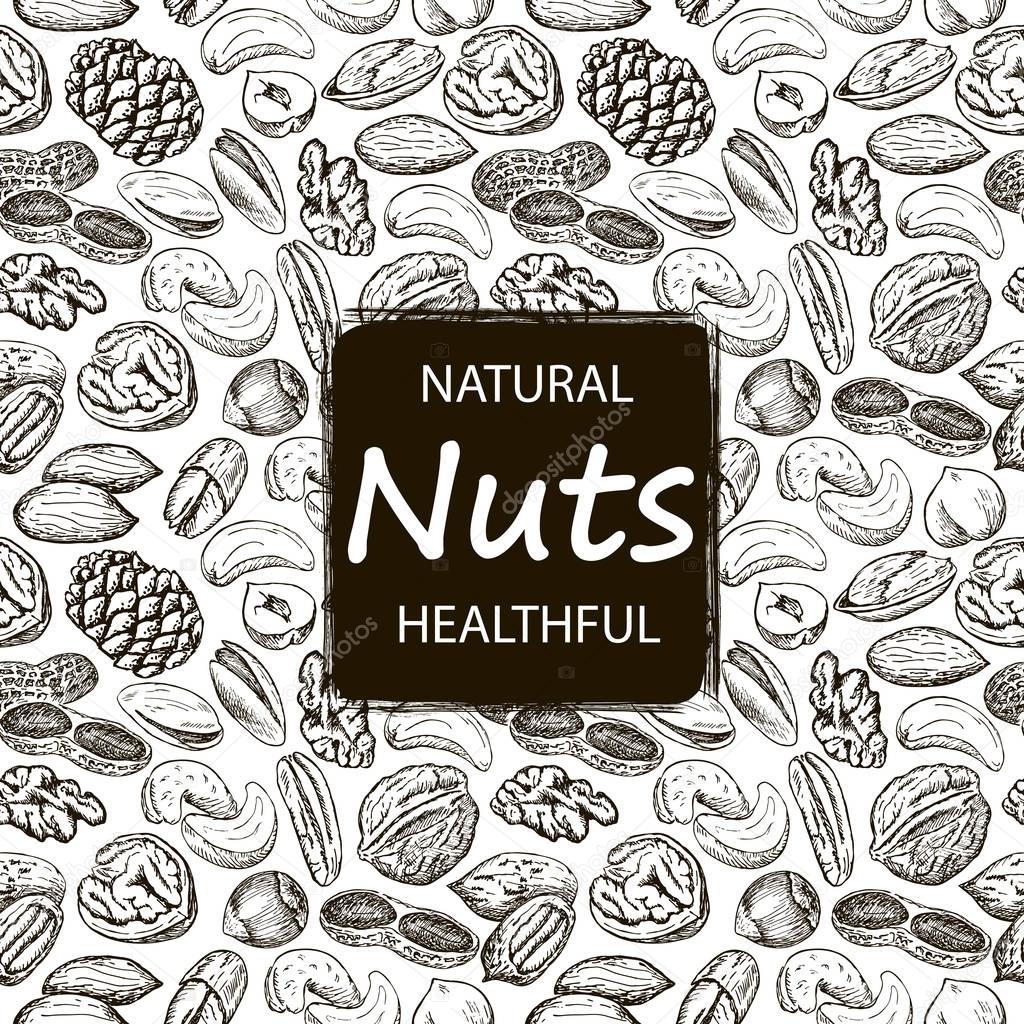 Nuts set seamless pattern.