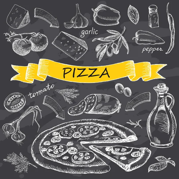 Sarı kurdele malzemelerle kümesiyle pizza.