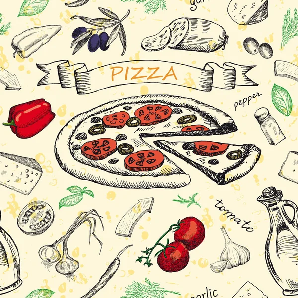 Naadloos patroon met pizza — Stockvector