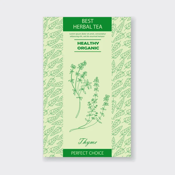 Best herbal tea.Vector Desain kemasan Thyme atau label . - Stok Vektor