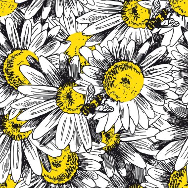 Bir arı bal çiçek üzerinde toplama ile Seamless modeli.