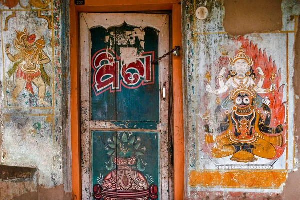 Ιουλ 2007 Παραδοσιακή Τοιχογραφία Έξω Από Σπίτι Χάρακα Raghurajpur Orissa — Φωτογραφία Αρχείου