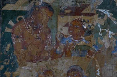 Ajanta duvarı, Aurangabad Maharashtra Hindistan yakınlarındaki UNESCO DÜNYA HerITage sitesini boyuyor.