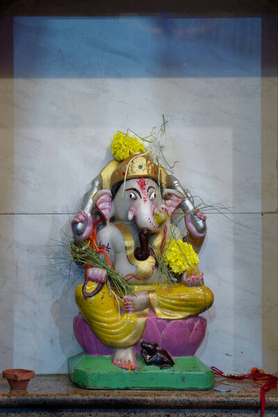 18 Aug 2019 Shree Ganesh Idol at small temple Ghatkopar Mumbai Maharashtra India