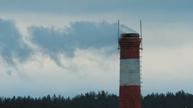 Smoke comes from the pipe of the thermal power plant. Evening time