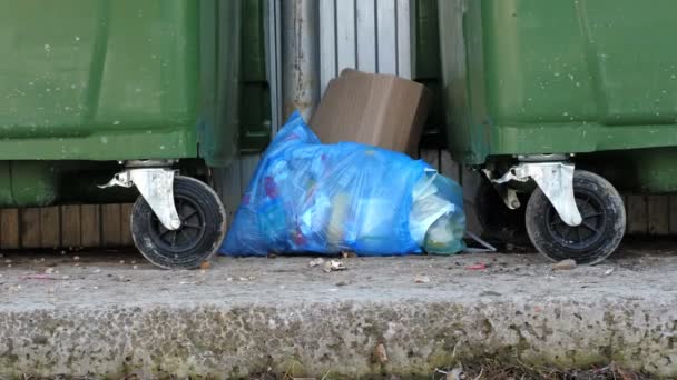 Poubelles près d'une clôture métallique — Video