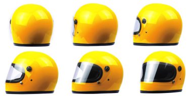 Yellow motorcycle helmet on a white background. clipart