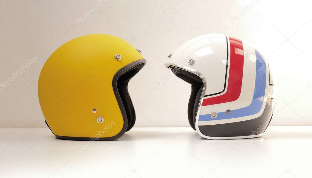 classic helmet motorcyclist,side view on the white background.