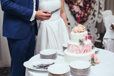 Gelin ve Damat Düğün Ziyafet ile rustik düğün pastası kesti 