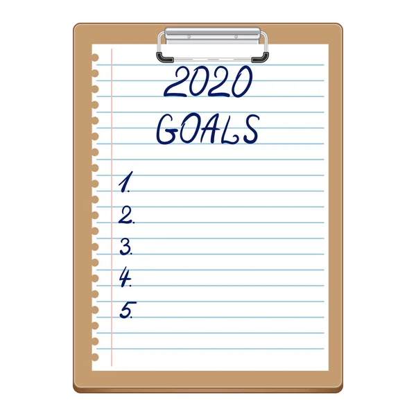 2020 Yeni Yıl Hedefleri. Beyaz çarşaflı pano. Maviyle yazılmış, elle yazılmış. Harf 