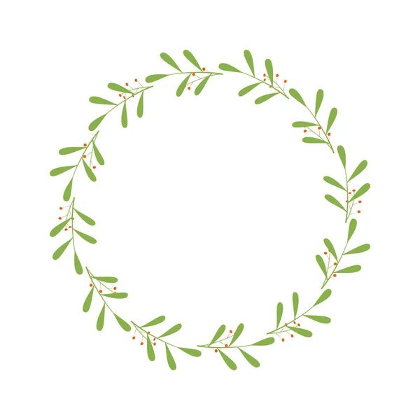 Στρογγυλό πλαίσιο πράσινων κλαδιών με φύλλα και μούρα. Σχεδιασμός προτύπου για το λογότυπο, πρόσκληση, χαιρετισμούς. Λακωνικό στεφάνι. Μινιμαλιστικά σύνορα. Φυλλοβόλο στεφάνι. Εικονογράφηση διανύσματος — Διανυσματικό Αρχείο