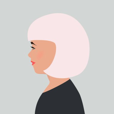 Portrait of young girl in profile. Pretty woman, blonde with short hair and blue eyes. Female silhouette isolated on gray background. Social media avatar. Flat vector illustration. vector Portrait of young girl in profile. Pretty woman, blonde with short hair and blue eyes. Female silhouette isolated on gray background. Social media avatar. Flat vector illustration. vector