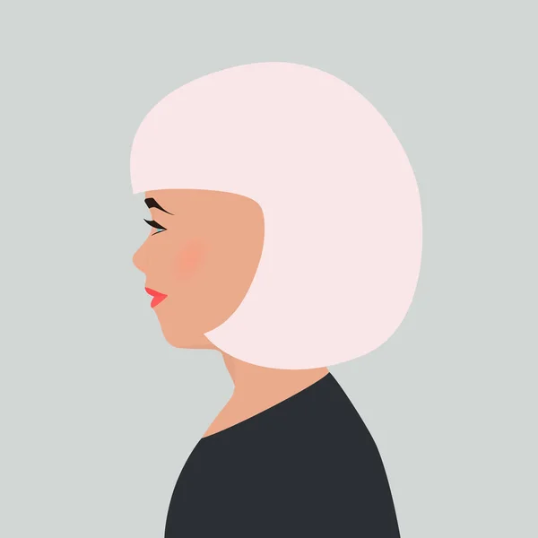 Portret van een jong meisje in profiel. Mooie vrouw, blond met kort haar en blauwe ogen. Vrouwelijk silhouet geïsoleerd op grijze achtergrond. Sociale media avatar. Platte vectorillustratie. — Stockvector