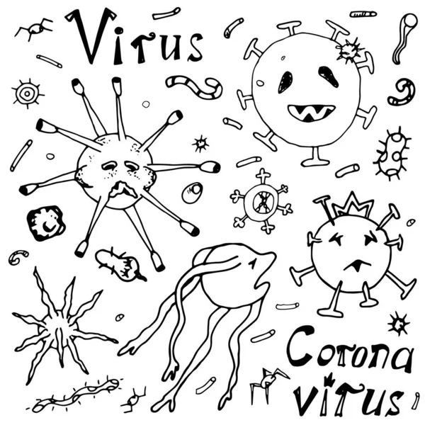 Vektorová Sada Virů Bakterií Superbacilů Mikrobů Vzdělávací Kresba Pro Děti — Stockový vektor