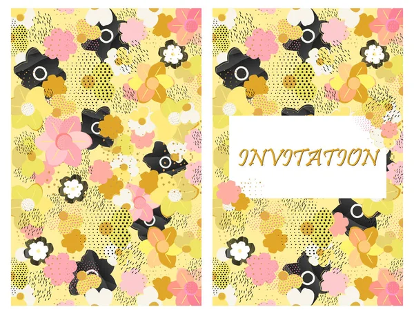 Tarjeta Felicitación Diseño Invitación Motivo Floral Flores Abstractas Puntos Guiones — Vector de stock