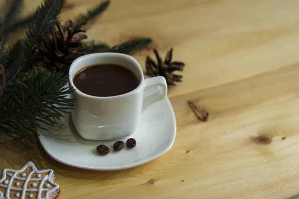 Bonjour Nouvel Une Tasse Café Arbre Noël Vacances — Photo