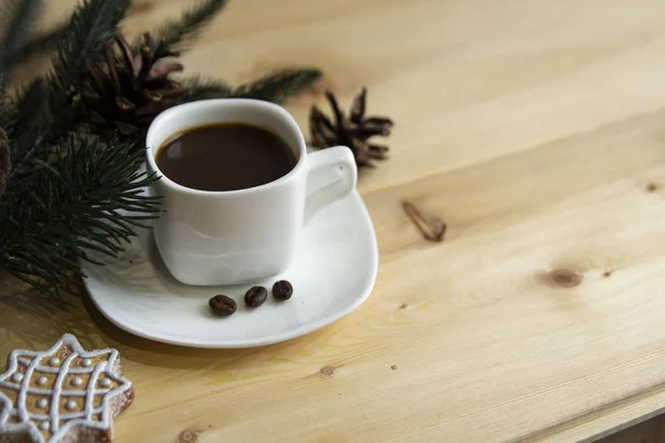 Dzień Dobry Nowy Rok Filiżankę Kawy Choinka Urlop — Zdjęcie stockowe