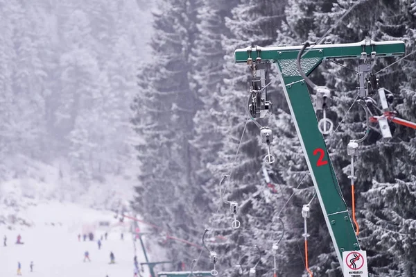 Empty ski lift cable in a ski resort