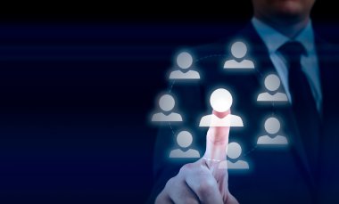 İşadamı simgesi ağ - Hr, İKY, Mlm, takım çalışması ve liderlik kavramı taşıyan el