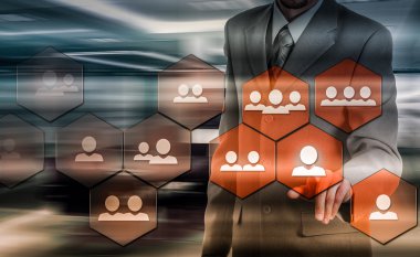 İşadamı simgesi ağ - Hr, İKY, Mlm, takım çalışması ve liderlik kavramı taşıyan el